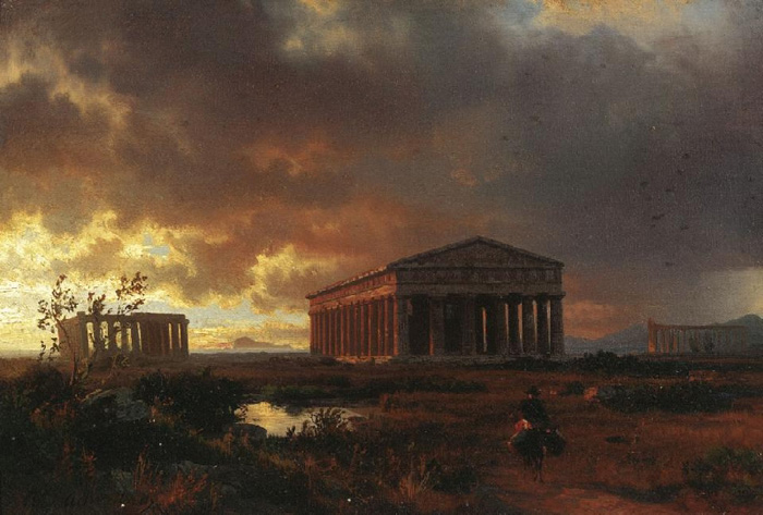 at the antic temple complex of paestum